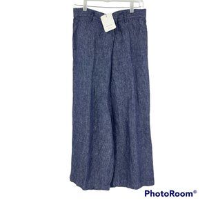 Fog Linen Work Tuck Pants Navy Meg Sarrouel Denim Lagenlook Wide Leg NWT Size OS